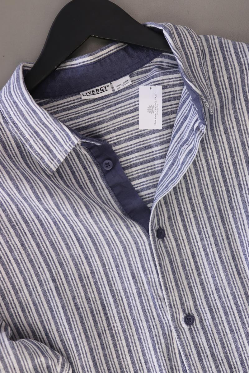 Leinenhemd von Livergy für Herren Gr. XL gestreift Langarm blau