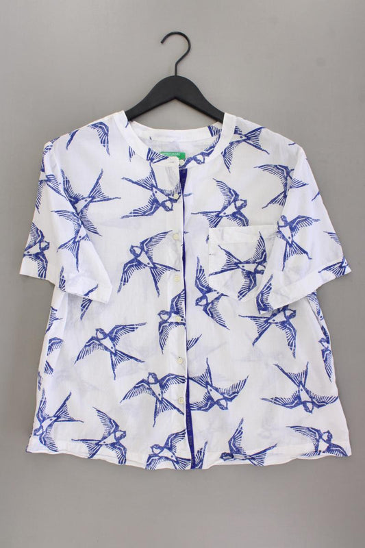 United Colors of Benetton Bluse mit Vogelmuster Gr. M Kurzarm blau aus Baumwolle