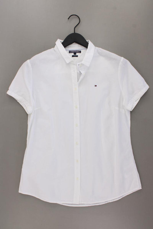 Tommy Hilfiger Kurzarmbluse Gr. UK 12 (L) weiß aus Baumwolle