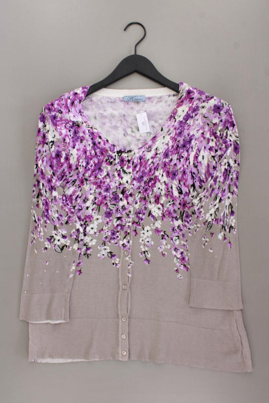 Himmelblau Strickjacke Gr. 46 mit Blumenmuster Langarm lila aus Viskose