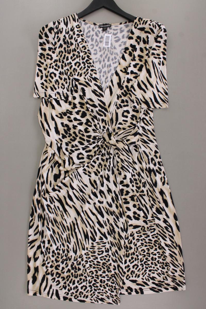 Nina Leonard Kleid Gr. XL mit Tierdruck Kurzarm braun aus Polyester