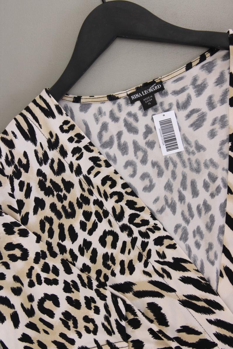 Nina Leonard Kleid Gr. XL mit Tierdruck Kurzarm braun aus Polyester