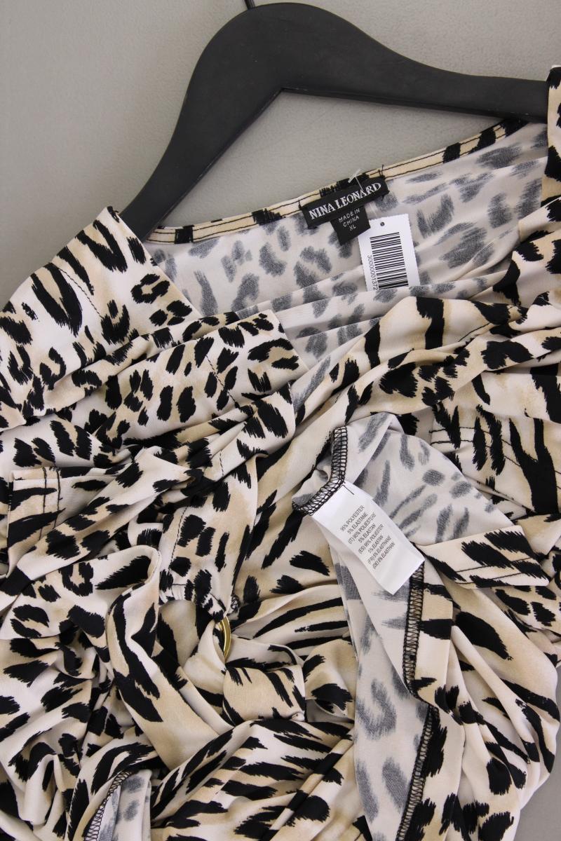 Nina Leonard Kleid Gr. XL mit Tierdruck Kurzarm braun aus Polyester