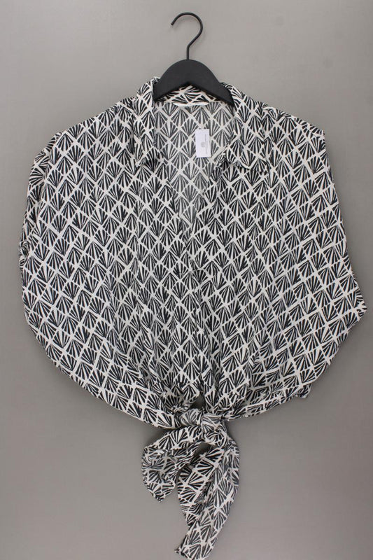 H&M Crop Bluse Gr. 48 geometrisches Muster Kurzarm grau