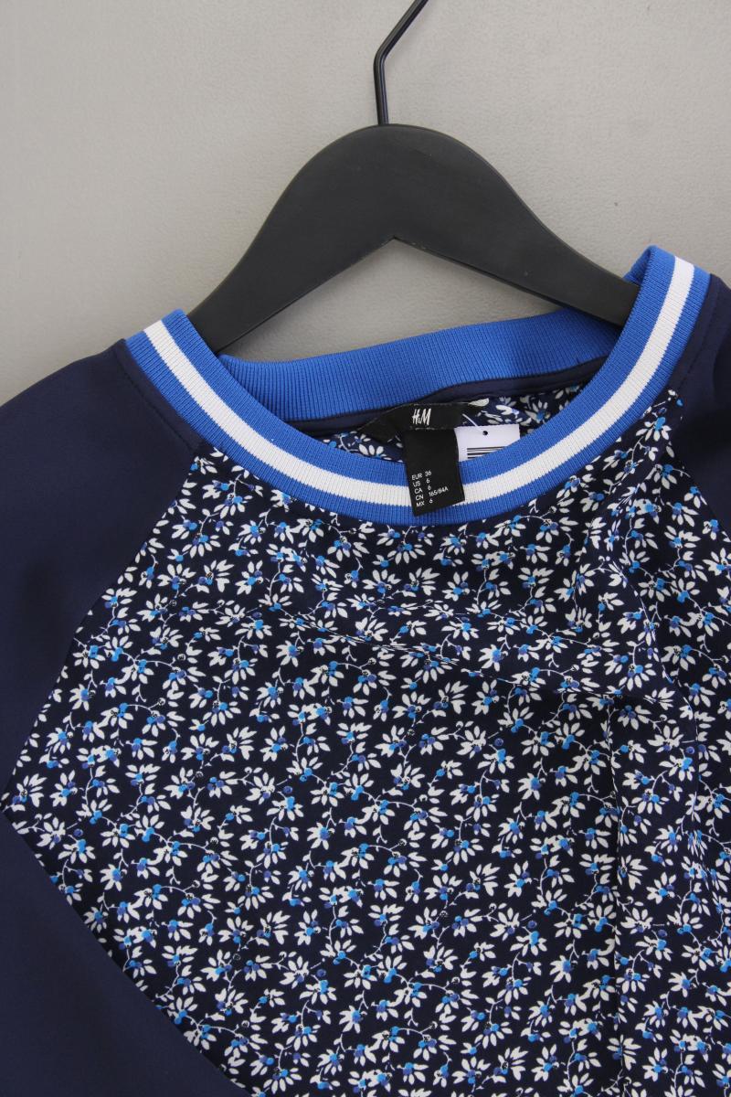 H&M Langarmbluse Gr. 36 mit Blumenmuster neuwertig blau aus Polyester