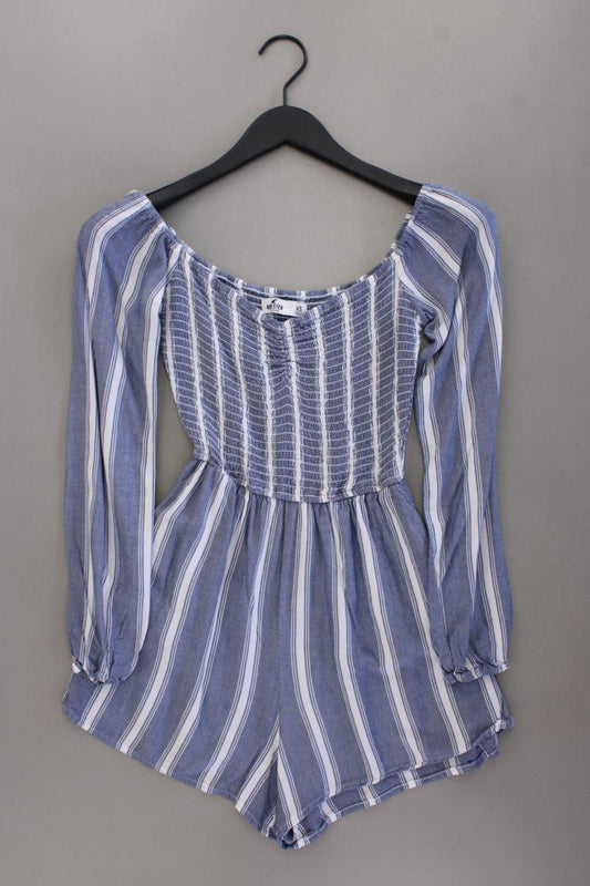 Hollister Kurzer Jumpsuit Gr. XS gestreift mit Carmen-Ausschnitt blau