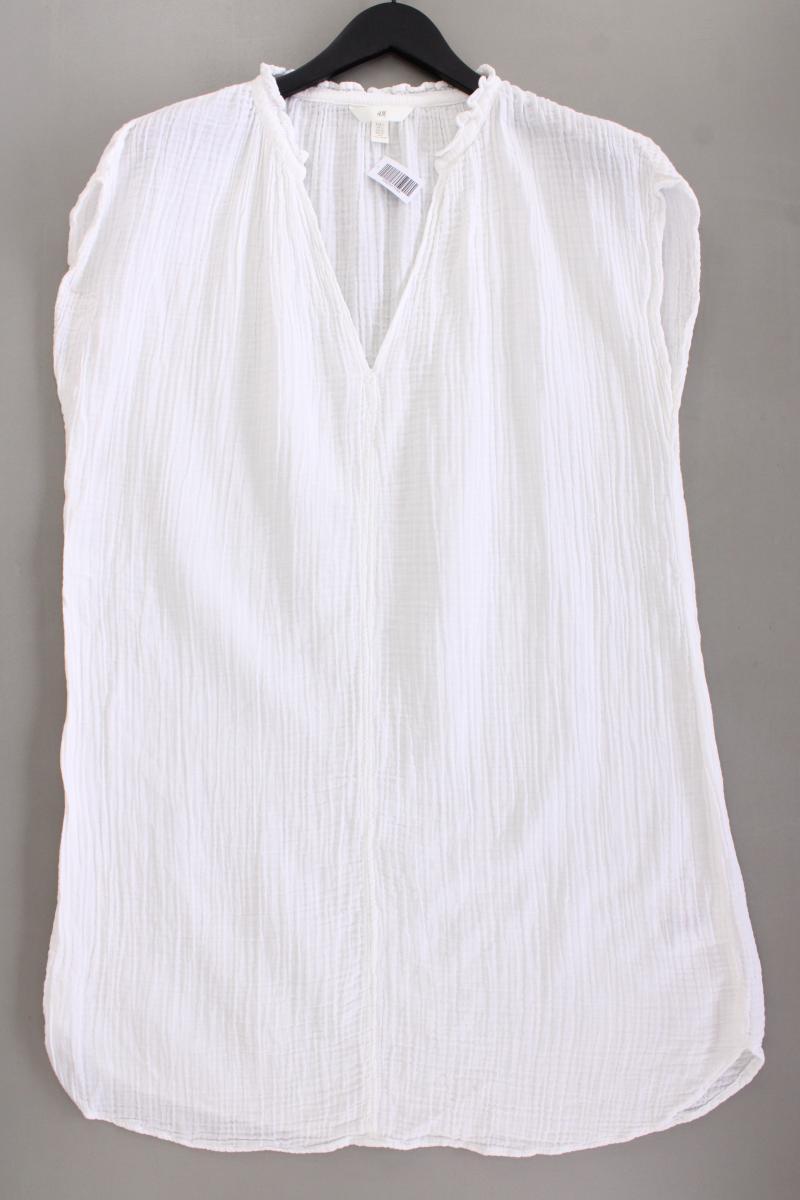 H&M Musselin Kleid Gr. L Kurzarm weiß aus Baumwolle