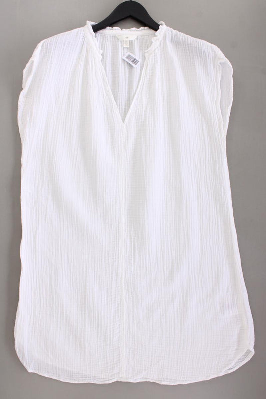H&M Musselin Kleid Gr. L Kurzarm weiß aus Baumwolle