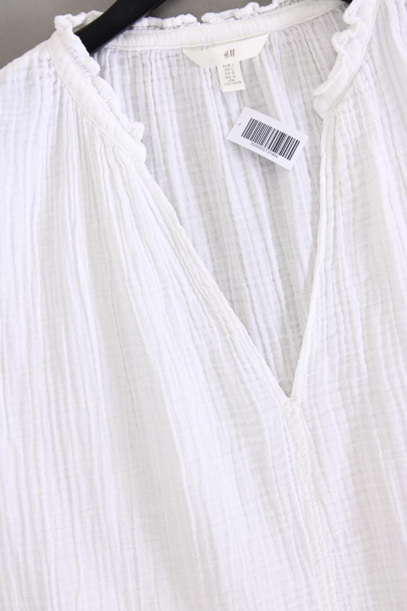 H&M Musselin Kleid Gr. L Kurzarm weiß aus Baumwolle