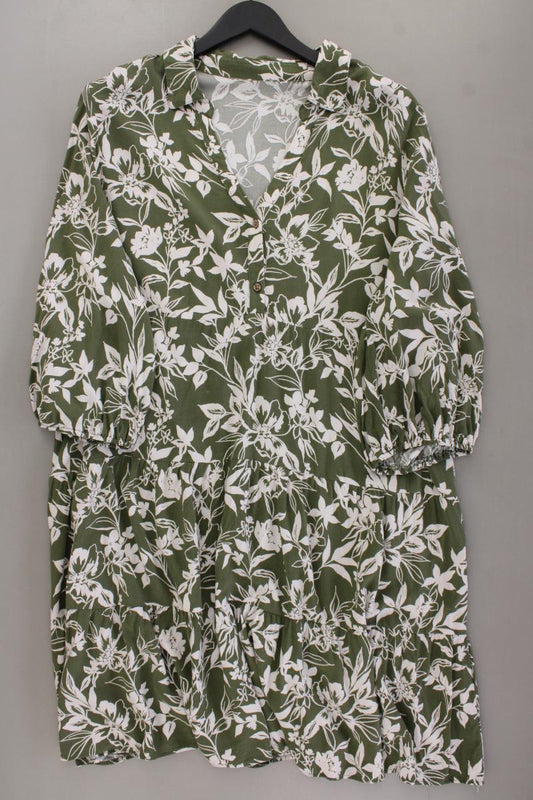 Midikleid Gr. 46 mit Blumenmuster 3/4 Ärmel olivgrün
