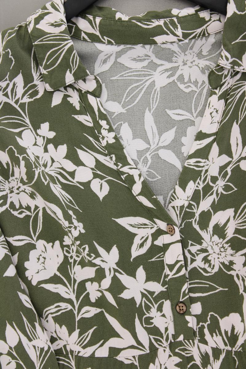 Midikleid Gr. 46 mit Blumenmuster 3/4 Ärmel olivgrün
