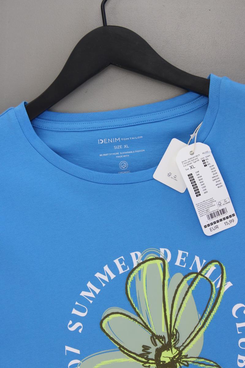 Tom Tailor (Denim) Printshirt Gr. XL neu mit Etikett Kurzarm blau aus Baumwolle