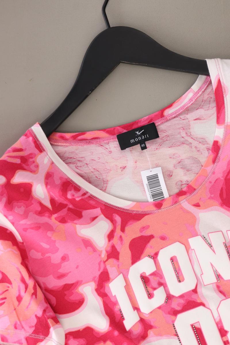 Monari Printshirt Gr. 40 mit Paisleymuster Kurzarm pink aus Baumwolle