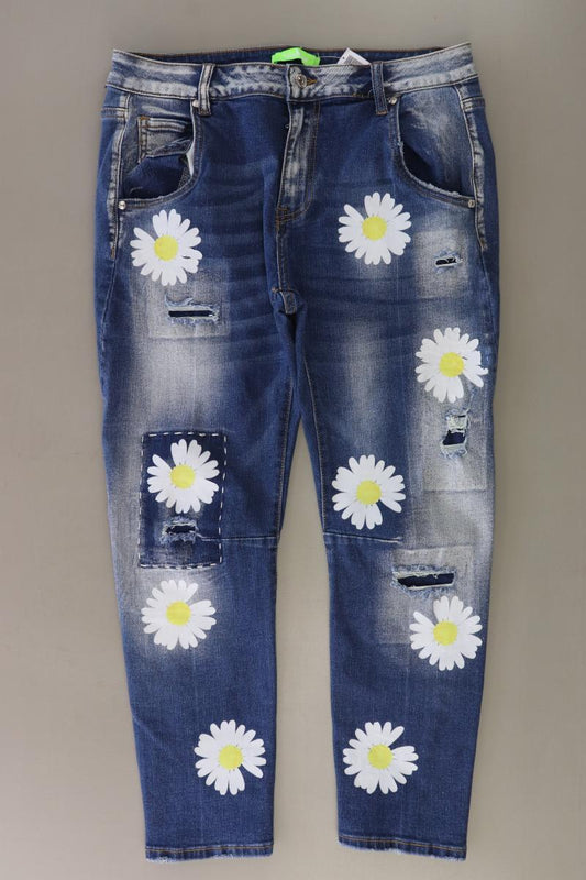 7/8 Jeans Gr. 44 mit Blumenmuster blau