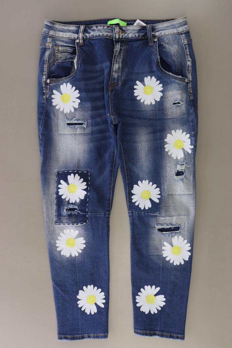 7/8 Jeans Gr. 44 mit Blumenmuster blau