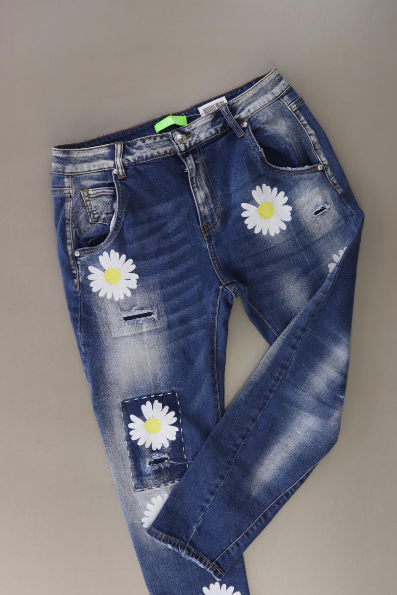 7/8 Jeans Gr. 44 mit Blumenmuster blau