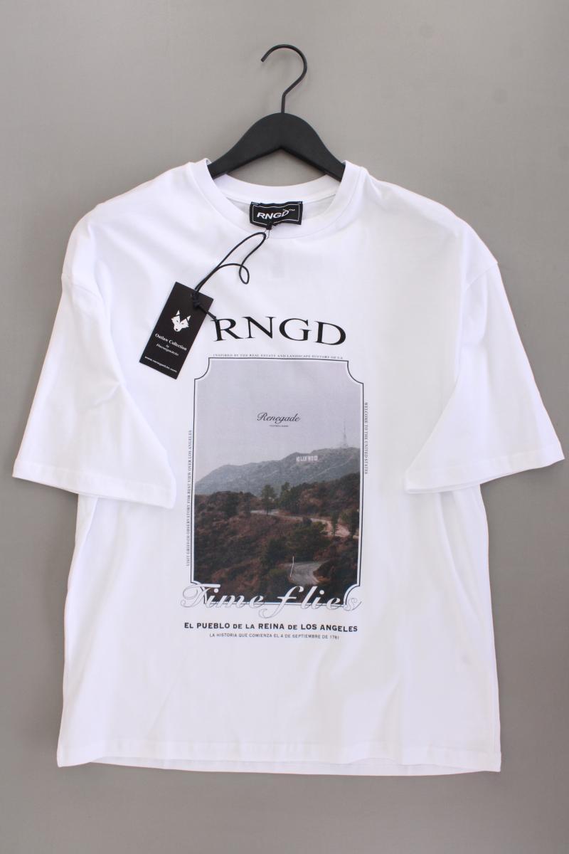 Printshirt für Herren Gr. M neu mit Etikett Kurzarm weiß aus Baumwolle