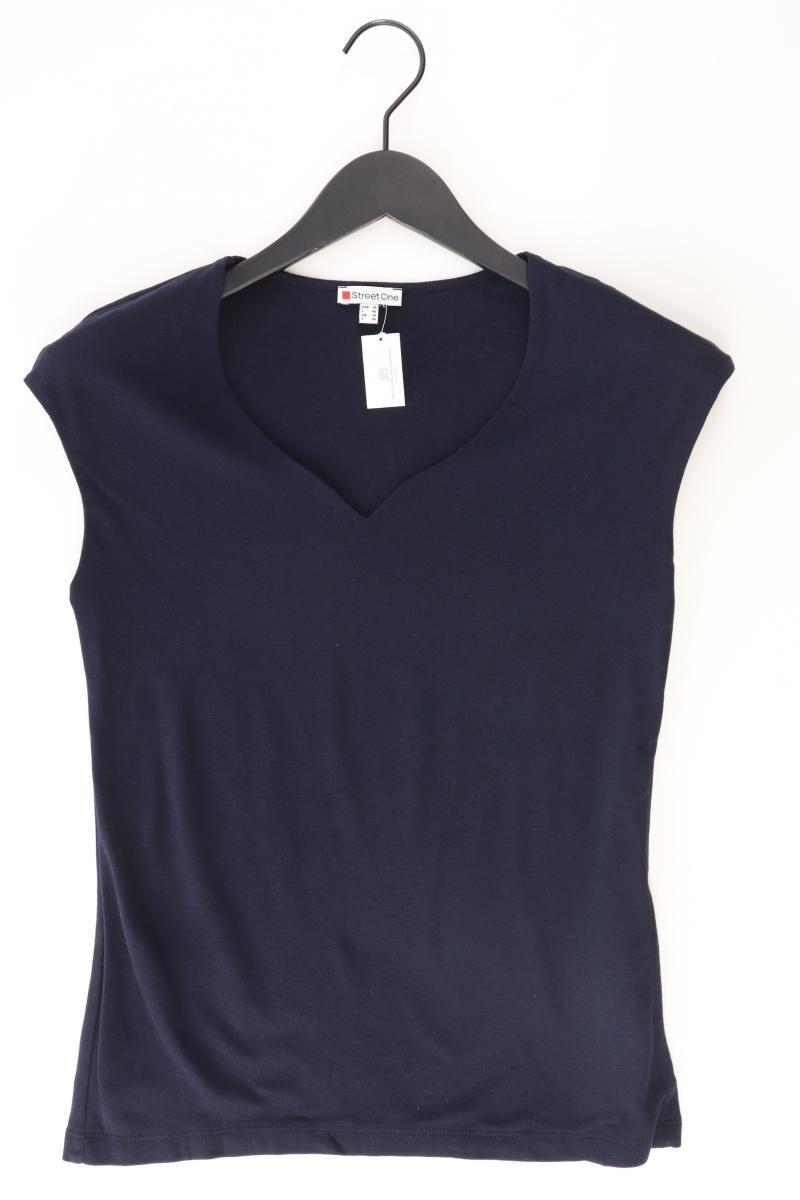 Street One Shirt mit V-Ausschnitt Gr. 36 Kurzarm blau aus Baumwolle