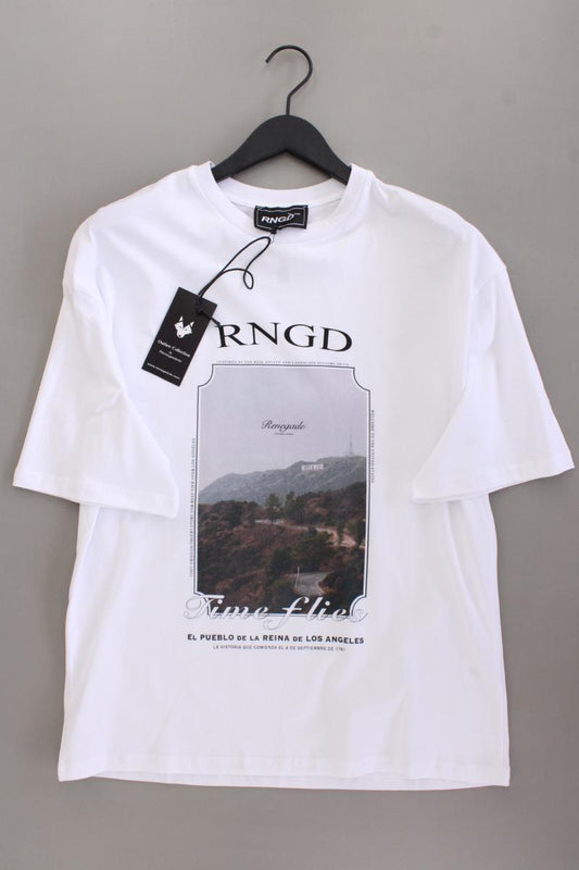 Printshirt für Herren Gr. M neu mit Etikett Kurzarm weiß aus Baumwolle