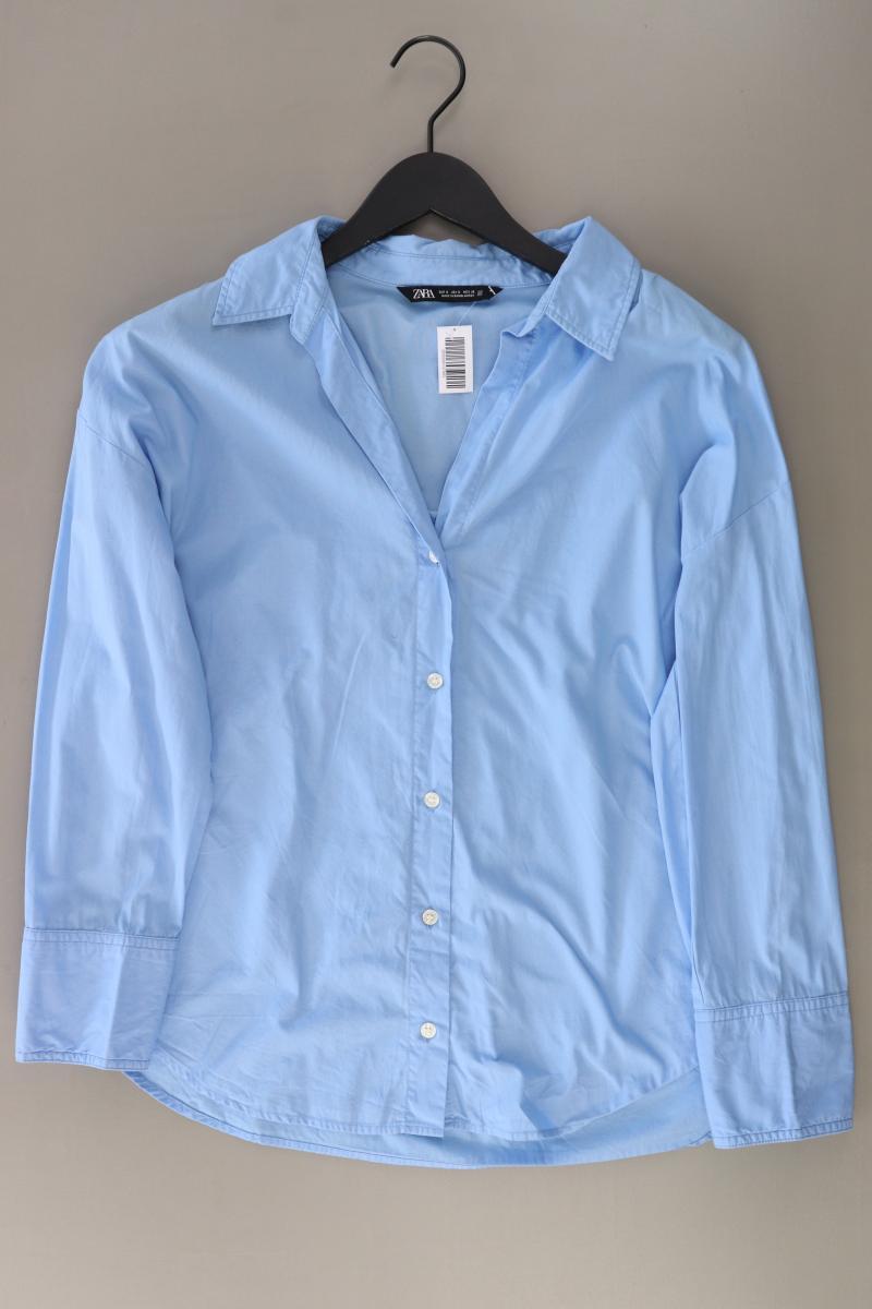 Zara Langarmbluse Gr. S blau aus Baumwolle