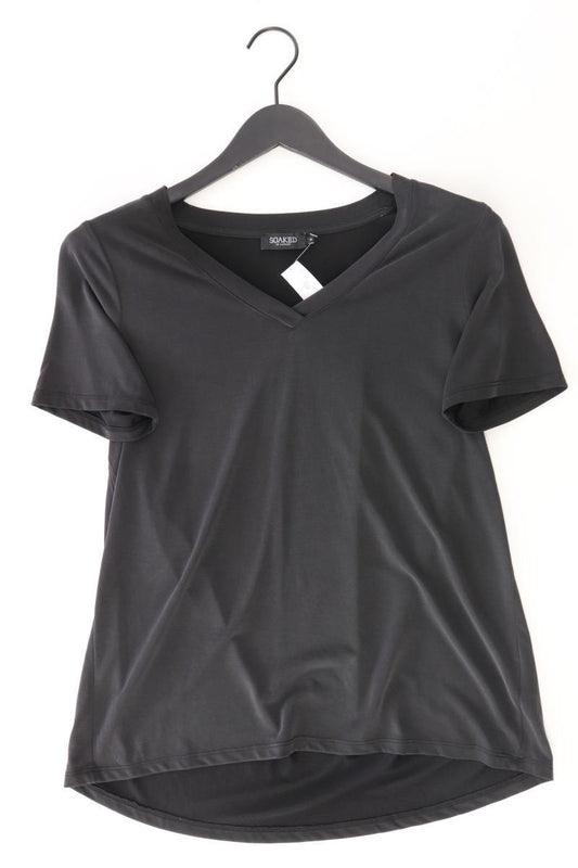 SOAKED IN LUXURY Shirt mit V-Ausschnitt Gr. M Kurzarm schwarz aus Modal