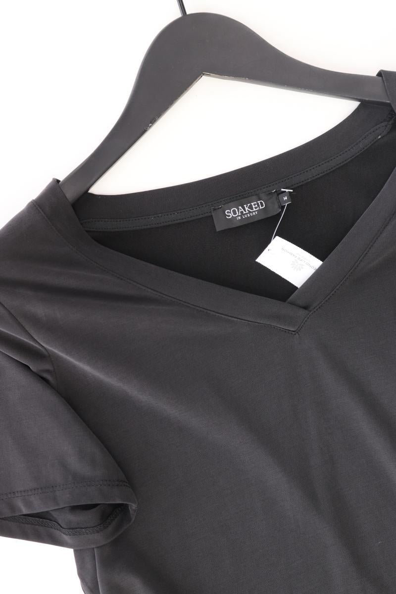 SOAKED IN LUXURY Shirt mit V-Ausschnitt Gr. M Kurzarm schwarz aus Modal