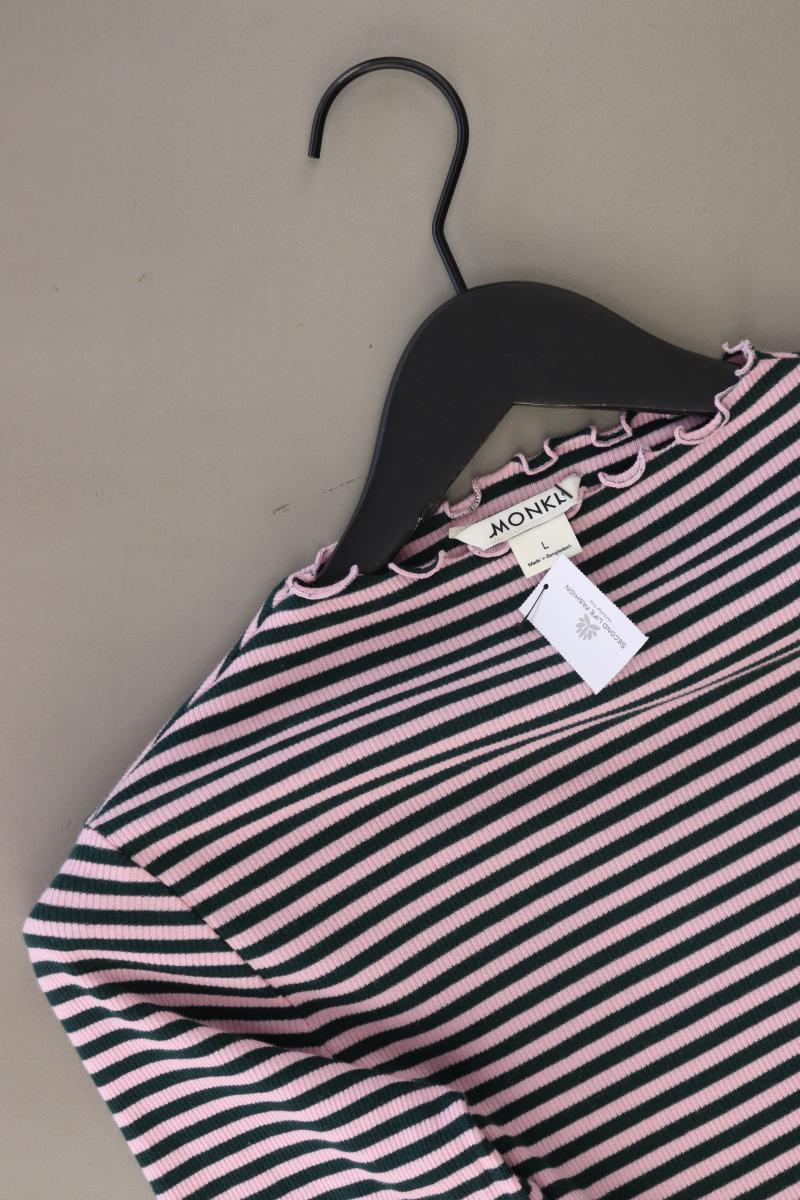 Monki Ringelshirt Gr. L gestreift Langarm lila aus Baumwolle
