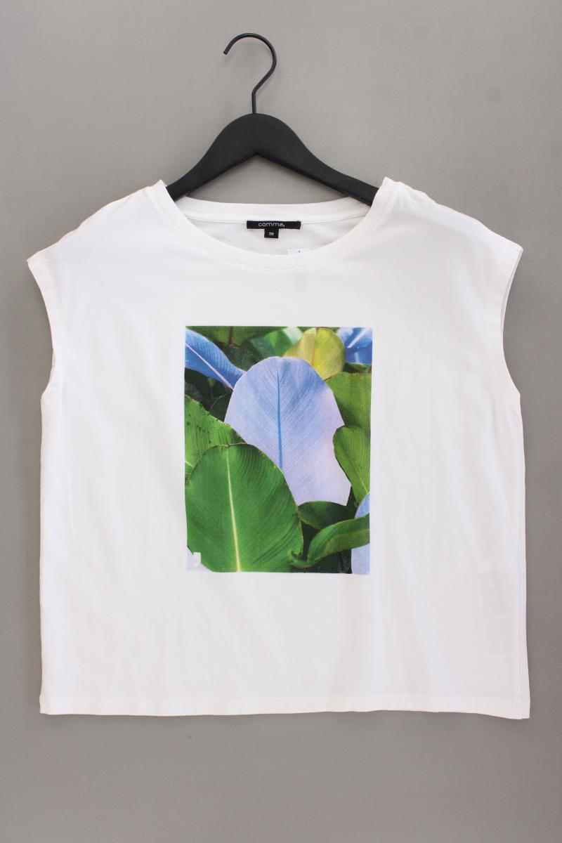comma, Printshirt Gr. 38 neuwertig Kurzarm weiß aus Baumwolle