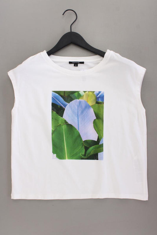 comma, Printshirt Gr. 38 neuwertig Kurzarm weiß aus Baumwolle