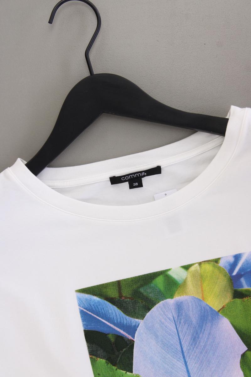 comma, Printshirt Gr. 38 neuwertig Kurzarm weiß aus Baumwolle