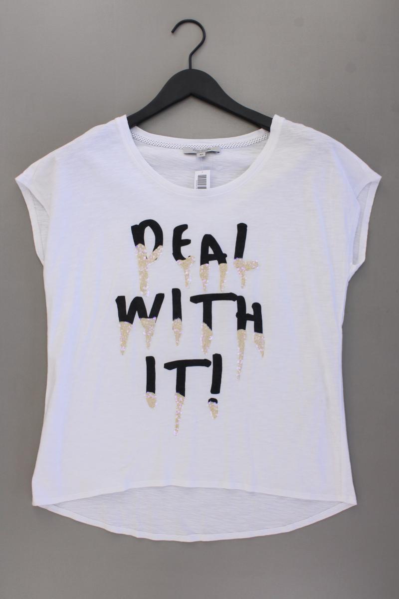 comma, T-Shirt Gr. 40 Kurzarm mit Pailletten weiß aus Baumwolle