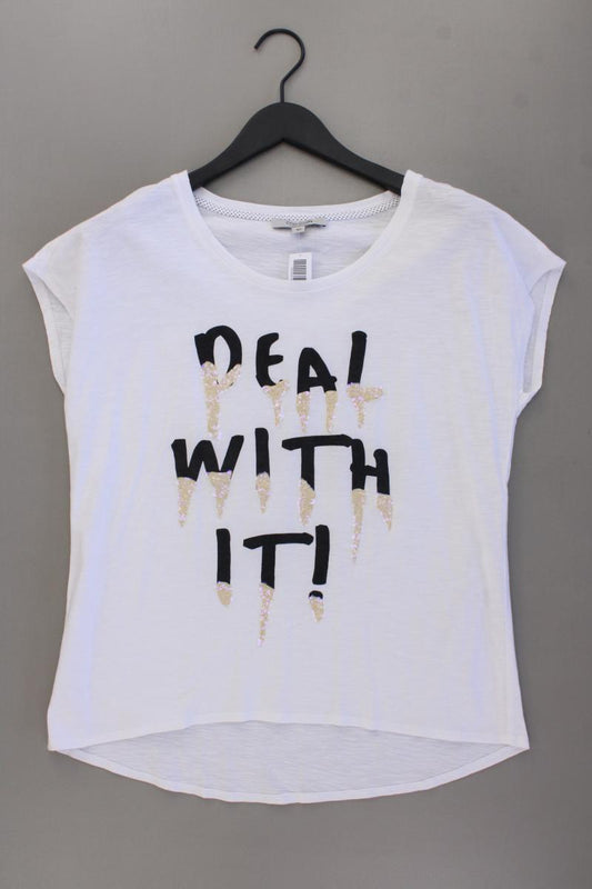 comma, T-Shirt Gr. 40 Kurzarm mit Pailletten weiß aus Baumwolle