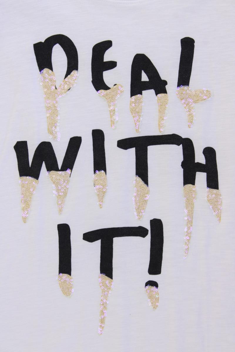 comma, T-Shirt Gr. 40 Kurzarm mit Pailletten weiß aus Baumwolle