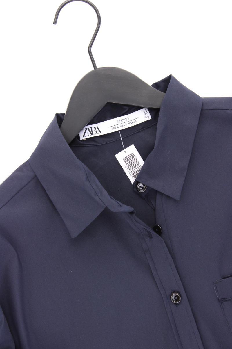 Zara Langarmbluse Gr. L blau aus Polyester