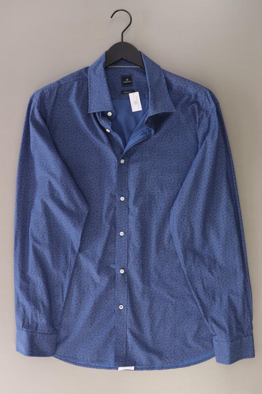 Barutti Hemd für Herren Gr. Hemdgröße 45 mit Blumenmuster Langarm blau