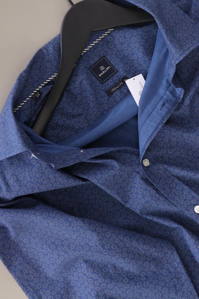 Barutti Hemd für Herren Gr. Hemdgröße 45 mit Blumenmuster Langarm blau