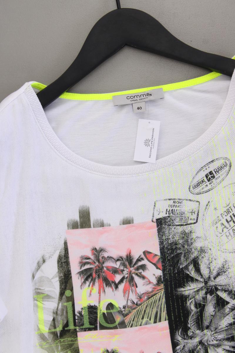 comma, Kurzarmbluse Gr. 40 neuwertig weiß aus Polyester