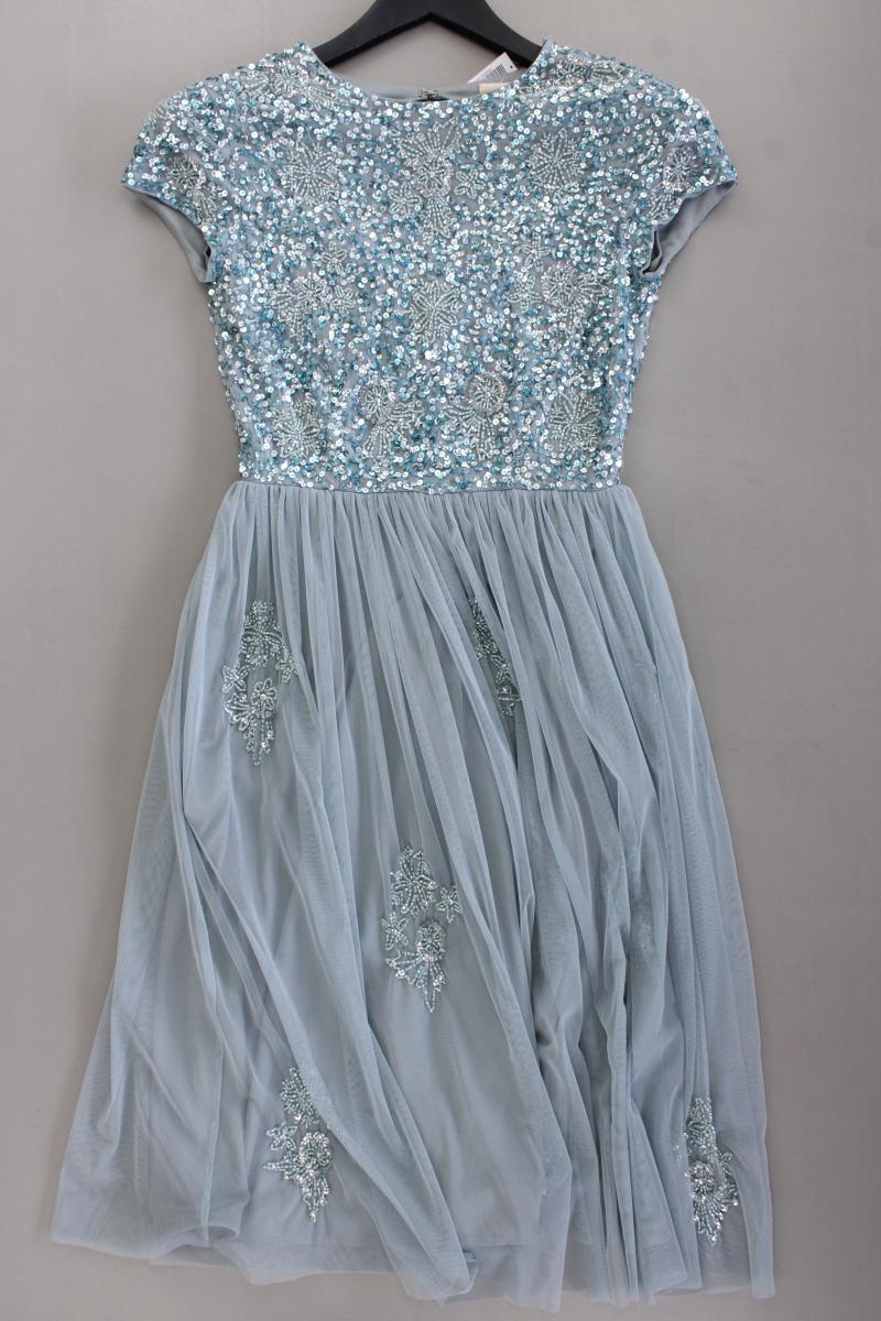 LACE&BEADS Abendkleid Ballkleid Gr. S Kurzarm mit Pailletten blau aus Polyester