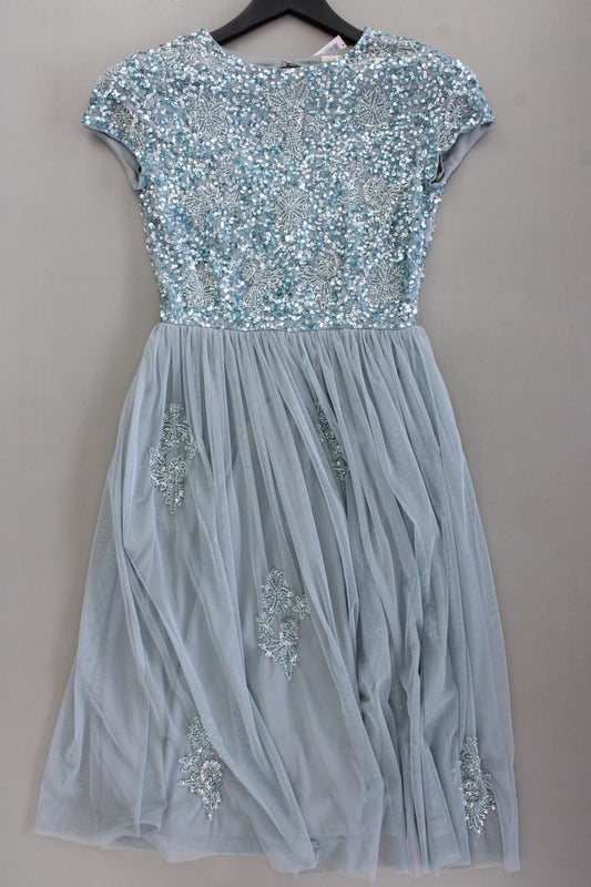 LACE&BEADS Abendkleid Ballkleid Gr. S Kurzarm mit Pailletten blau aus Polyester
