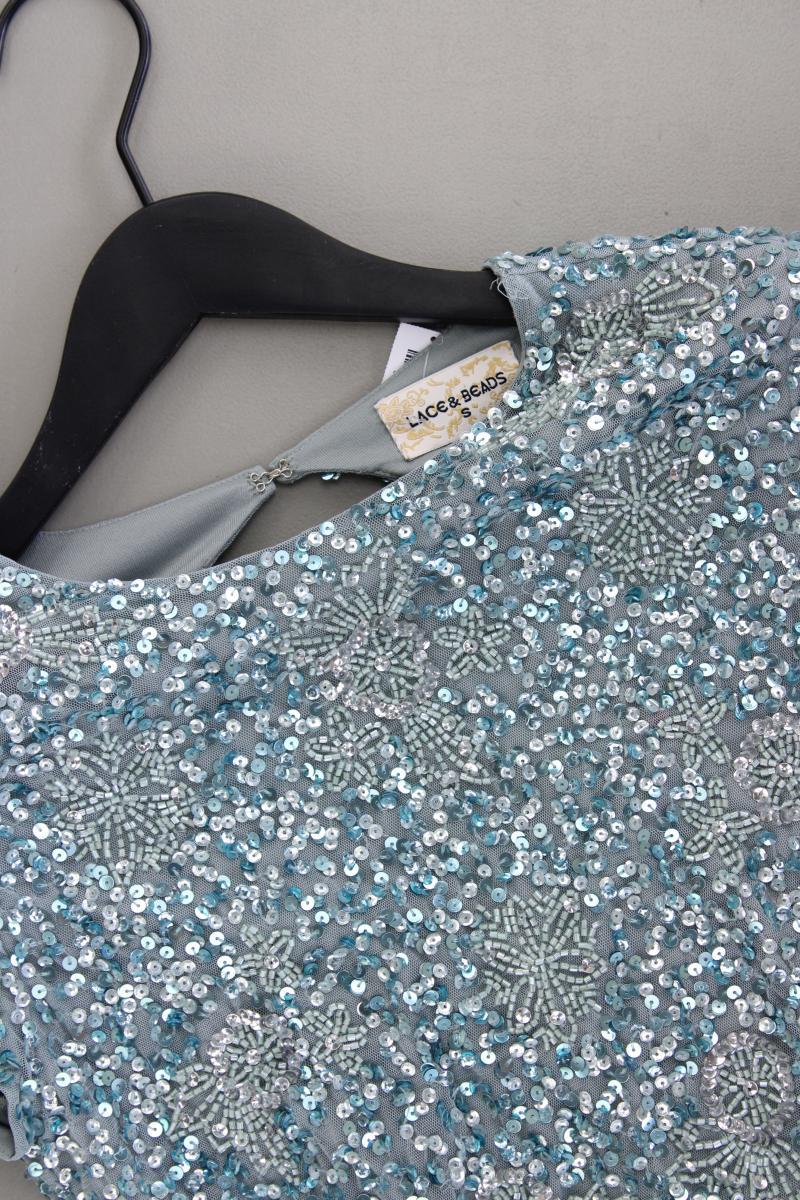 LACE&BEADS Abendkleid Ballkleid Gr. S Kurzarm mit Pailletten blau aus Polyester