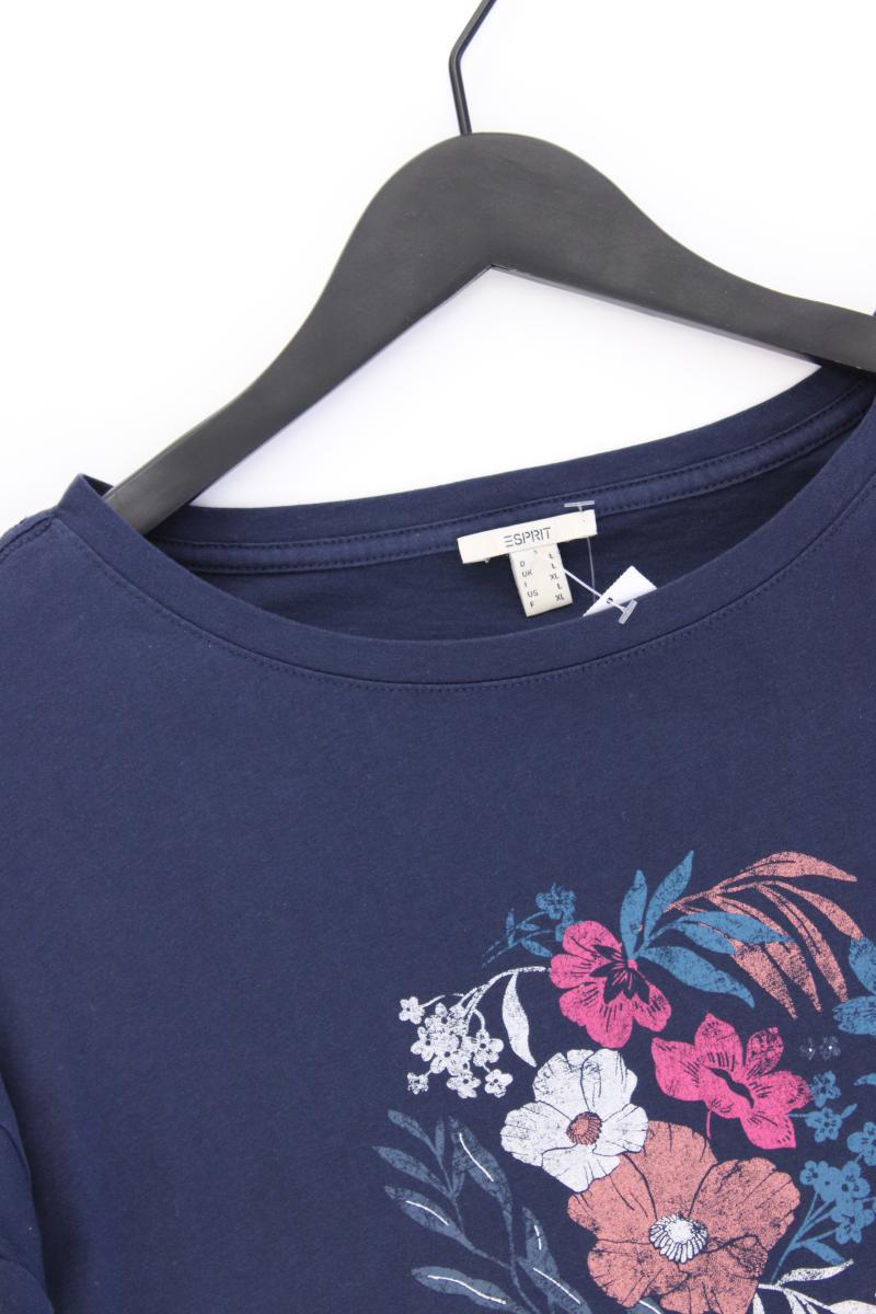 Esprit Printshirt Gr. L Kurzarm blau aus Baumwolle