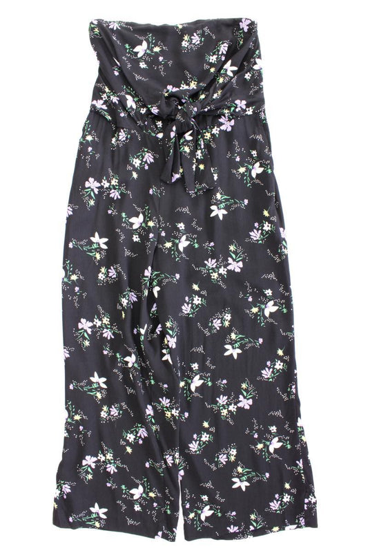 Abercrombie & Fitch Langer Jumpsuit Gr. L mit Blumenmuster neuwertig schwarz