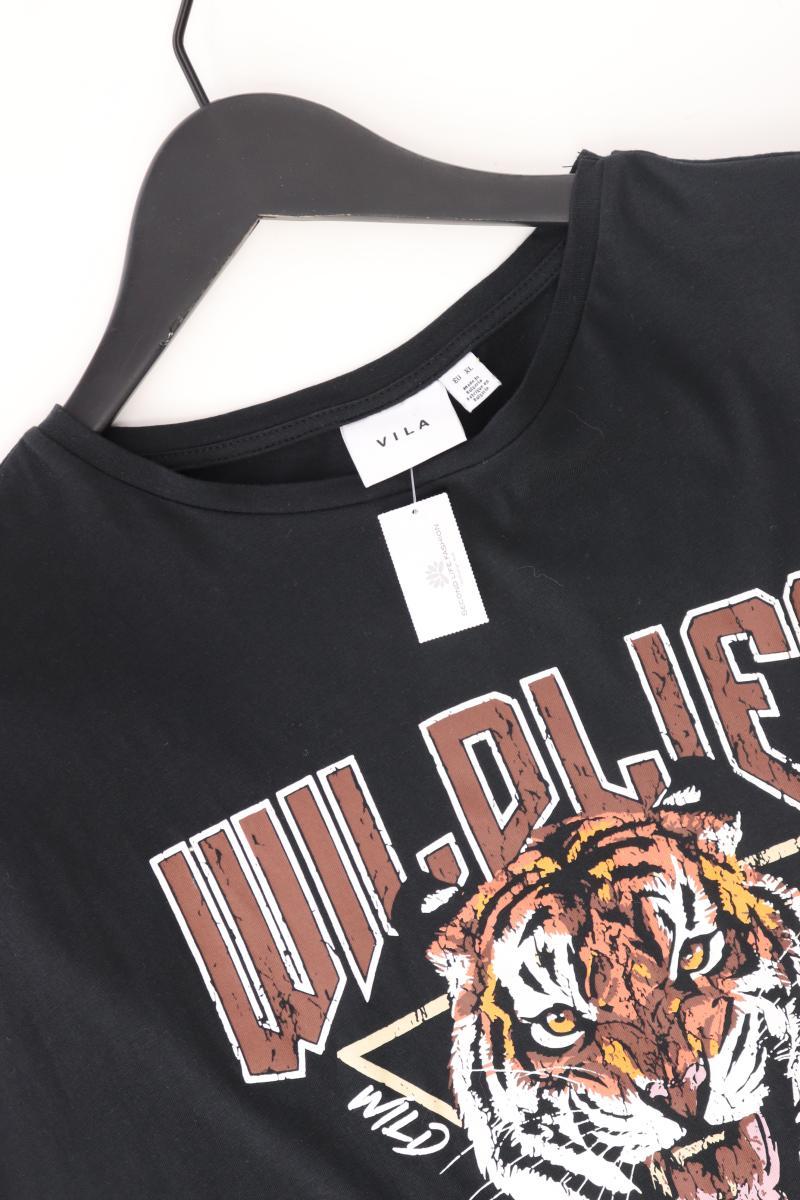 Vila Printshirt Gr. XL Kurzarm schwarz aus Baumwolle