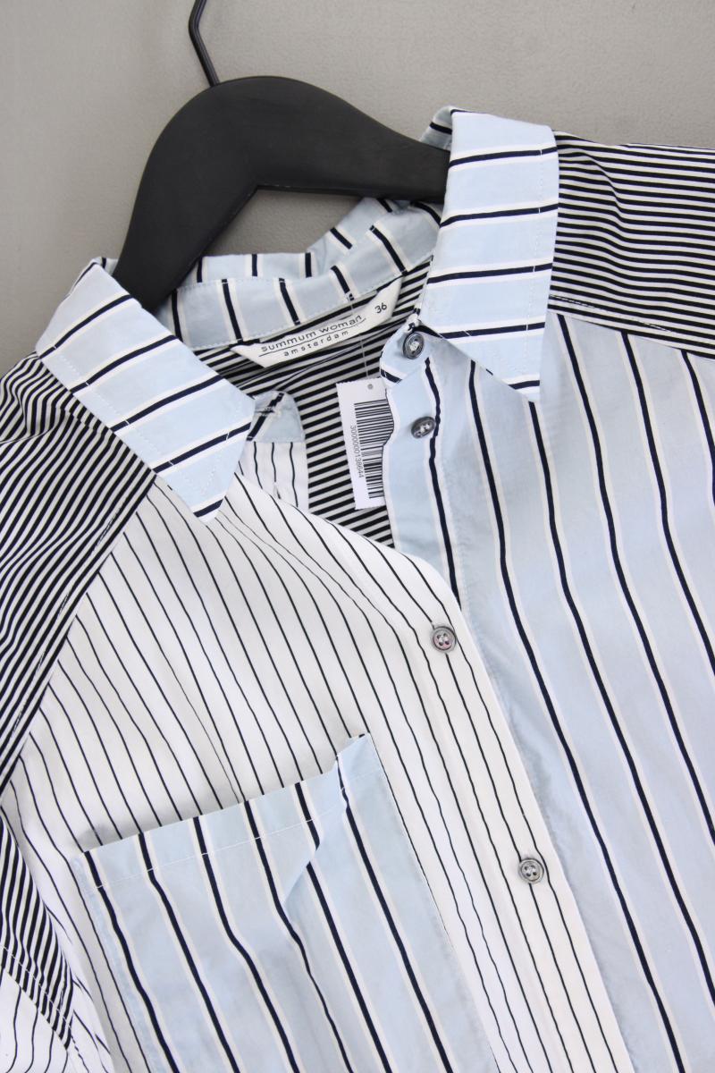 Summum Longbluse Gr. 36 gestreift Langarm blau aus Baumwolle