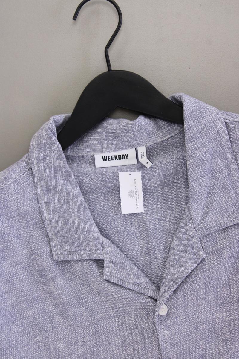 Weekday Leinenhemd für Herren Gr. M Kurzarm blau