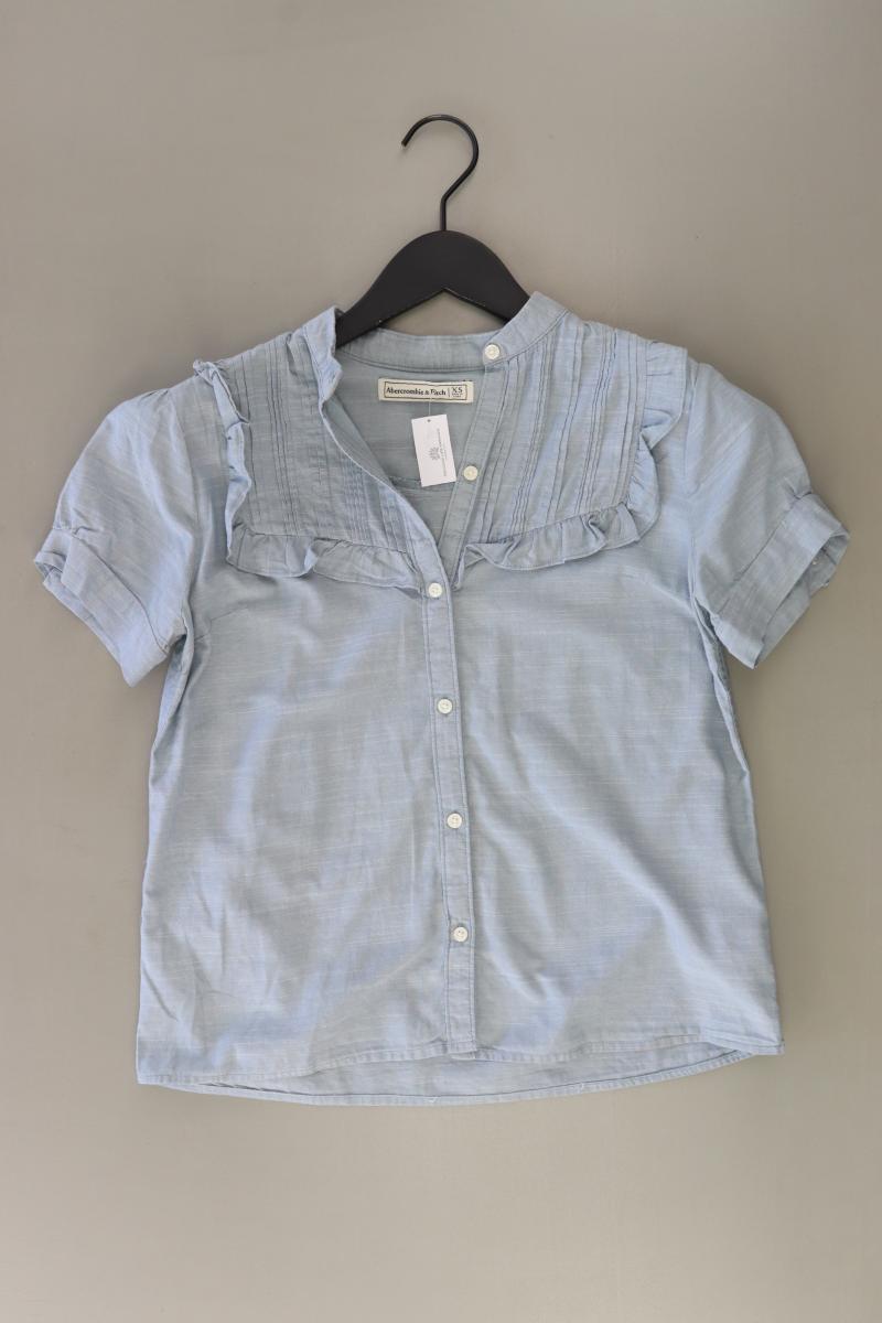 Abercrombie & Fitch Rüschenbluse Gr. XS Kurzarm blau aus Baumwolle