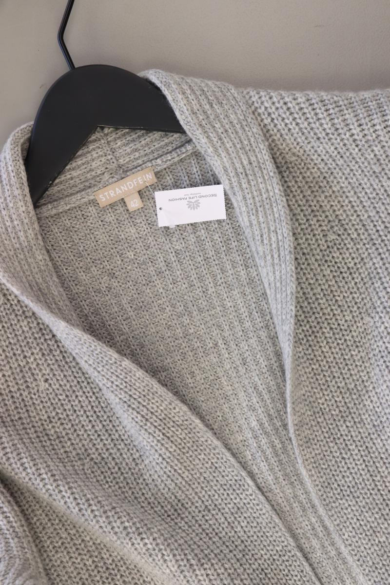 STRANDFEIN Cardigan mit Merino Wolle und Kashmir Gr. 42 Langarm grau