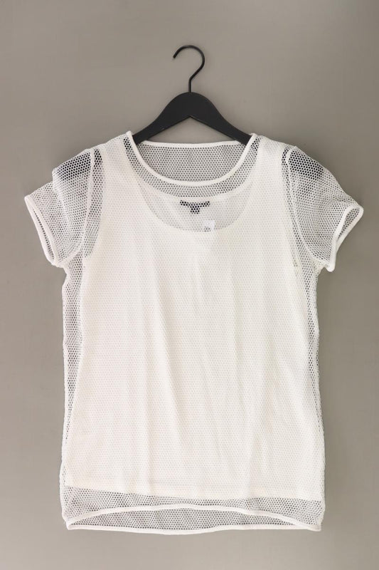 comma, Netzshirt Gr. 40 neuwertig Kurzarm weiß aus Polyester