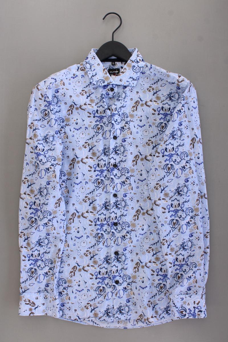 Olymp Langarmhemd für Herren Gr. Hemdgröße 41 mit Blumenmuster neuwertig blau
