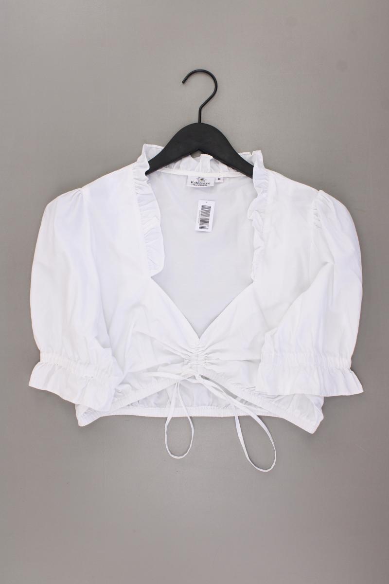 Edelnice Trachtenbluse Dirndlbluse Gr. 48 Kurzarm weiß aus Baumwolle